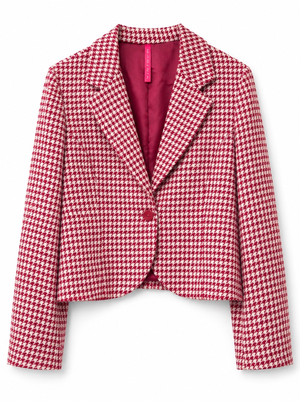 Magenta Houndstooth Cropped Blazer Red White Women’s Size L